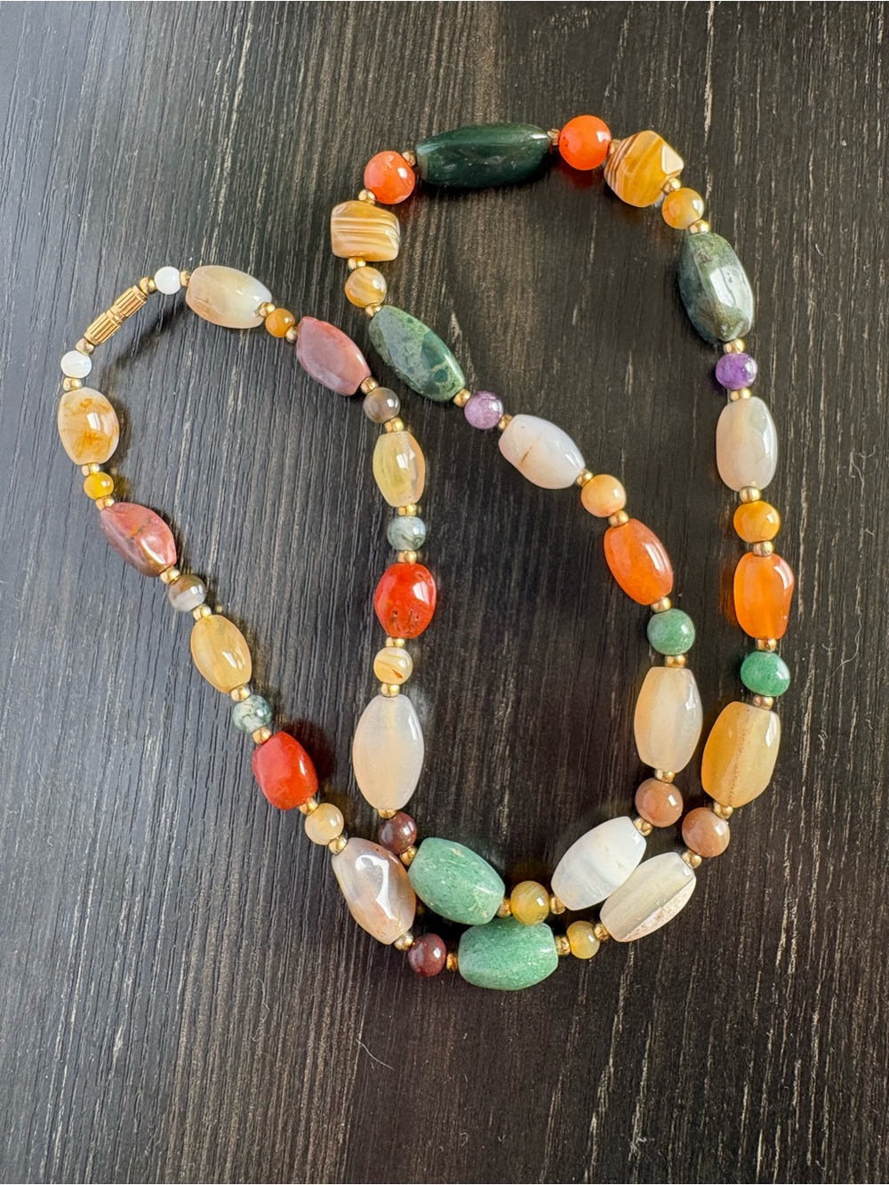 Vtg Multi Gemstone Necklace Agate Carnelian Jasper Aventurine Beggar Beads 29”